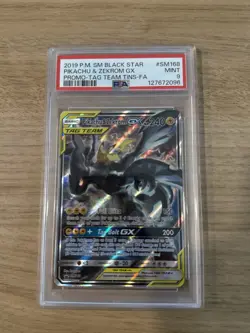2019 Pokemon Pikachu & Zekrom GX Tag Team Black Star Promo Card #SM168 PSA 9 - Image 1
