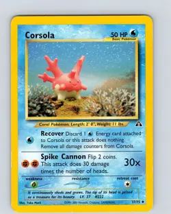 Pokemon TCG Corsola Neo Discovery 37/75 Unlimited Uncommon Card WOTC Played HP - Image 1