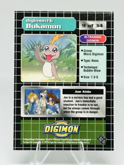 1999 Digimon Animated Series Exclusive Preview Joe & Bukamon Holo Card #9 of 34 - Image 2