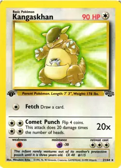 1999 Pokemon TCG Kangaskhan Jungle 21/64 Non-Holo 1st Edition Regular Card LP/MP - Image 1