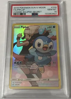 PSA 10 Piplup 239 / 236 Cosmic Eclipse Pokemon TCG Graded Card - Image 1