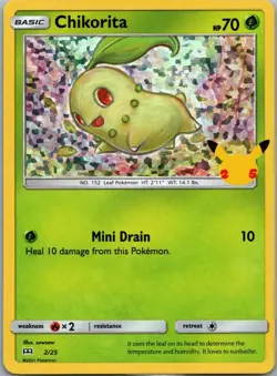Pokemon TCG Chikorita 2/25 HOLO 25th Anniversary Mcdonalds Promo NM - Image 1