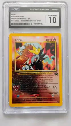 CGC GEM MINT 10 Entei 2001 Black Star Movie Promo 34 Reverse Holo Pokemon TCG - Image 1