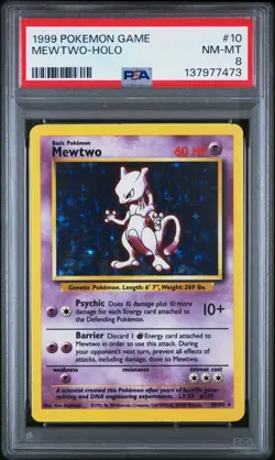 1999 POKEMON BASE SET #10 MEWTWO HOLO PSA 8 NM-MT - Image 1