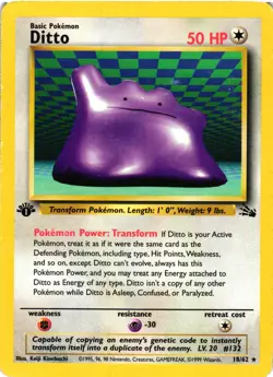 Pokemon TCG Ditto 1st Edition Fossil 18/62 Rare MP/HP - Image 1