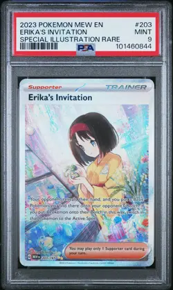 2023 POKEMON MEW EN-151 SPECIAL ILLUSTRATION RARE #203 ERIKA'S INVITATION PSA 9 - Image 1