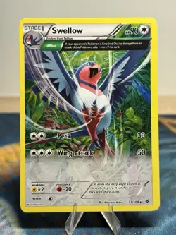 Swellow 72/108 XY Roaring Skies Reverse Holo Rare Pokemon TCG Card Full Art - Image 1