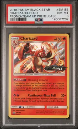 2019 POKEMON SM BLACK STAR PROMO TEAM UP PRERELEASE #SM158 CHARIZARD-HOLO PSA 8 - Image 1