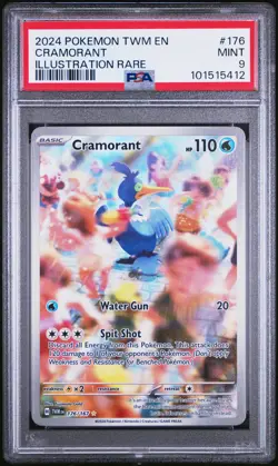 2024 POKEMON TWM EN-TWILIGHT MASQUERADE ILLUSTRATION RARE #176 CRAMORANT PSA 9 - Image 1