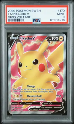 2020 POKEMON SWORD & SHIELD VIVID VOLTAGE #170 FULL ART/PIKACHU V PSA 9 - Image 1
