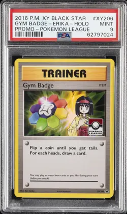 2016 POKEMON XY BLACK STAR PROMO POKEMON LEAGUE GYM BADGE-ERIKA-HOLO PSA 9 - Image 1