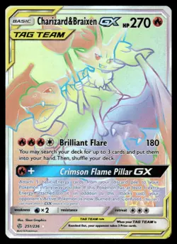 Pokemon Cards Charizard & Braixen GX 251/236 Cosmic Eclipse Rare Rainbow NM - Image 1