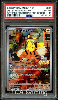 PSA 10 GEM MINT Detective Pikachu 098/SV-P HOLO Promo Japanese Pokemon Card 295 - Image 1