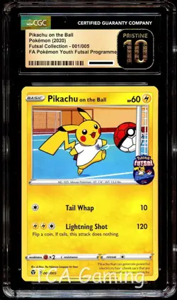 CGC 10 PRISTINE Pikachu on the Ball 001/005 Futsal Soccer PROMO Pokemon Card - Image 1
