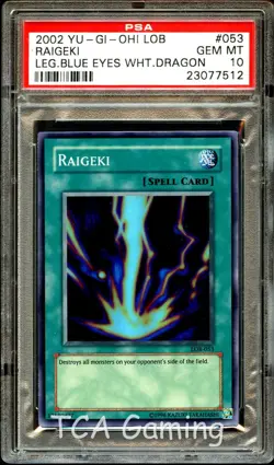 PSA 10 GEM MINT Raigeki LOB-053 SUPER RARE LOB Yugioh Card 512 - Image 1