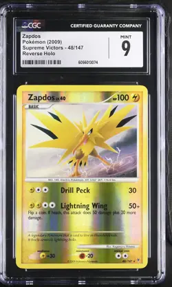 CGC 9 MINT Zapdos 2009 Supreme Victors 48/147 Reverse Holo Pokemon Card - Image 1