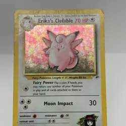 Erika's Clefable 3/132 - Gym Heroes Holo Rare Pokemon Card Vintage DMG - Image 2