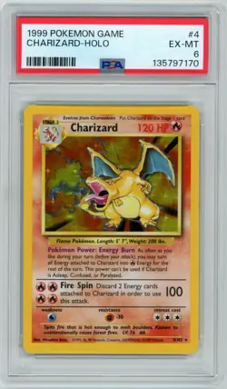 1999 Pokemon Base Set Unlimited Charizard Holo PSA 6 Graded Pokemon Card #004 - Image 1
