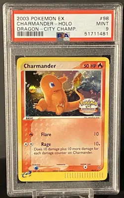 Pokemon EX Dragon 98/97 City Championships Holo Charmander PSA 9 Mint (Swirl) - Image 1
