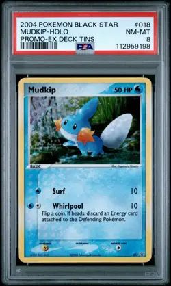 2004 Pokemon EX Deck Tins Mudkip Holo Black Star Promo #018 PSA 8 - Image 3