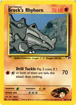Pokemon TCG Brock's Rhyhorn Gym Heroes Unlimited Common 70/132 LP - Image 1