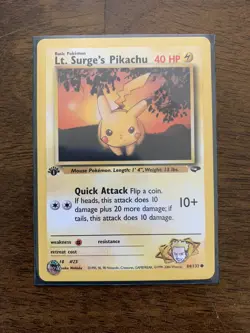 Lt. Surges Pikachu 1st Edition Nm/M 84/132 Gym Challenge Pokemon Card - Image 1