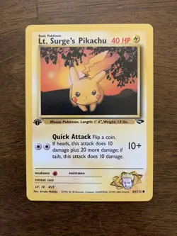 Lt. Surges Pikachu 1st Edition Nm/M 84/132 Gym Challenge Pokemon Card - Image 2