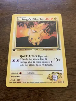 Lt. Surges Pikachu 1st Edition Nm/M 84/132 Gym Challenge Pokemon Card - Image 3