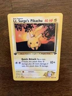 Lt. Surges Pikachu 1st Edition Nm/M 84/132 Gym Challenge Pokemon Card - Image 4