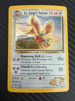 Pokemon TCG Lt. Surge's Fearow Holo Rare Card 7/132 Gym Heroes DMG - Image 1
