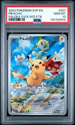 2023 POKEMON SVP EN-SV BLACK STAR PROMO #027 PIKACHU PALDEA EVOLVED ETB PSA 10 - Image 1