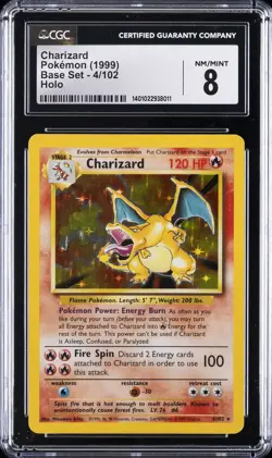1999 POKEMON BASE SET UNLIMITED #4 CHARIZARD HOLO CGC 8 - Image 1
