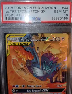 PSA Gem Mint 10 Moltres Zapdos Articuno GX Tag Team Pokemon Hidden Fates #44 - Image 4
