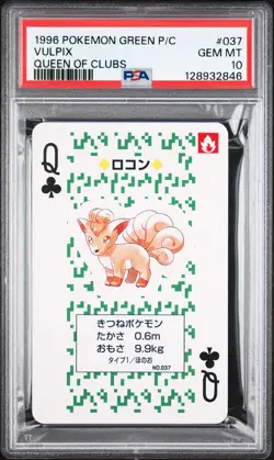 1996 POKEMON GREEN VERSION PLAYING CARDS QUEEN OF CLUBS #037 VULPIX PSA 10 - Image 1