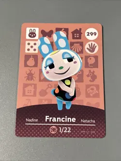 FRANCINE #299 Animal Crossing Amiibo Card - Authentic Nintendo - Series 3 (001) - Image 1