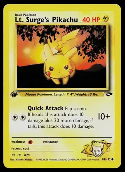 Pokemon Card - Lt. Surge's Pikachu Gym Challenge 84/132 Common 1st Edition - Image 1