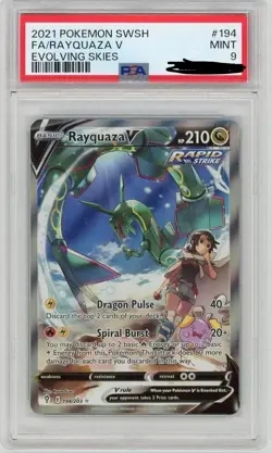 2021 Pokemon Sword & Shield Evolving Skies Rayquaza V #194 PSA 9 New 13 Cert - Image 1