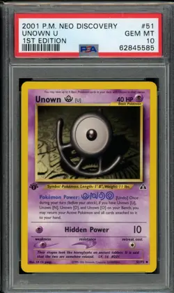PSA 10 Unown (U) 51/75 Neo Discovery 1st Edition 2001 Pokemon - Image 1