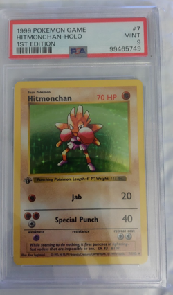 PSA 9 MINT 1st Edition Hitmonchan Base Set 7/102 Shadowless Holo Pokemon Card - Image 2