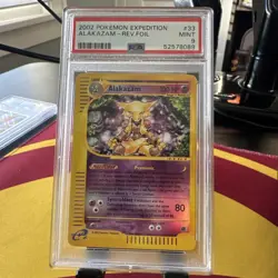 PSA 9 MINT Alakazam Reverse Holo 33/165 Pokemon 2002 Expedition Card 7039 - Image 1