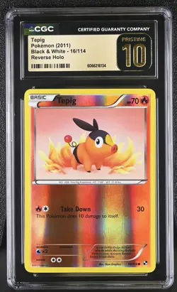 CGC 10 PRISTINE Tepig 2011 Black & White 16/114 Reverse Holo Pokemon Card - Image 1