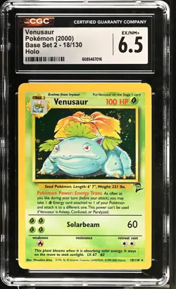 CGC 6.5 Venusaur 2000 Base Set 2 18/130 Holo Pokemon Card - Image 1