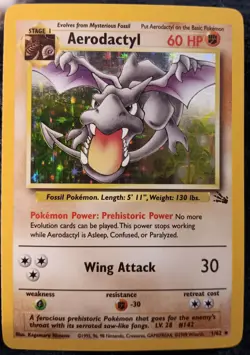 Unlimited Edition Aerodactyl 1/62 Pokemon Card Fossil HOLO - WotC TCG - Image 1