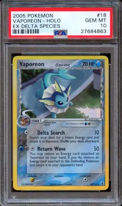 PSA 10 Pokemon Vaporeon Holo EX Delta Species 18/113 GEM MINT - Image 1