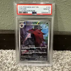 2025 POKEMON WHT EN-WHITE FLARE ILLUSTRATION RARE #143 ZOROARK PSA 10 - Image 1
