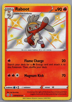 Raboot SV016/SV122 - Pokemon TCG Shining Fates Sword Shield Shiny Rare Card NM - Image 1
