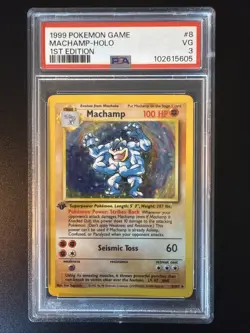 1999 Pokemon TCG Machamp Holo 1st Edition Rare Card 8/102 PSA Very Good 3 - Image 1