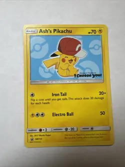 Ash’s Pikachu SM113 Ultra Rare Non Holo Exclusive Promo Pokemon Card - Image 1
