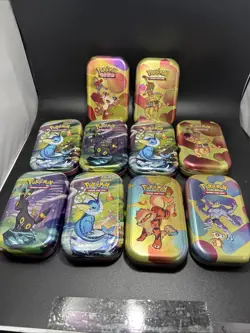 EMPTY Pokemon 151 Prismatic Evolution Tin of 10 w/ Energy Coins & Art Cards - Image 1
