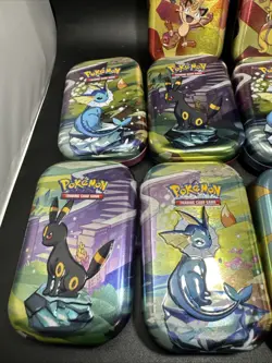 EMPTY Pokemon 151 Prismatic Evolution Tin of 10 w/ Energy Coins & Art Cards - Image 2